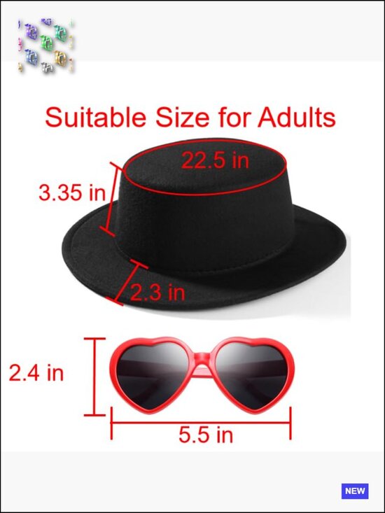 Classic Fedora Hat + Heart Sunglasses Costume Outfit Set main image 7